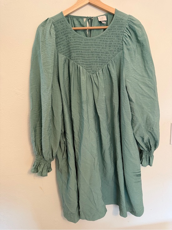 a new day Dresses & Skirts - a new day Sage Green Long-Sleeve Smocked Yoke Dress